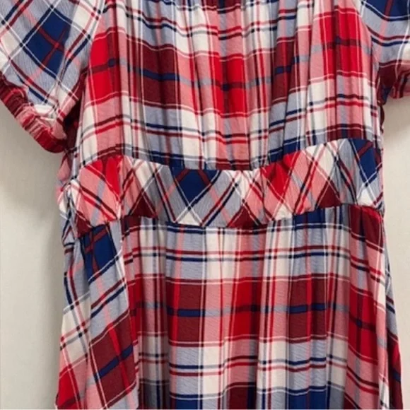 Torrid Puff Sleeve Tiered Midi Dress - Challis Plaid Red & Blue Sz14-16 (1X) EUC - Picture 10 of 14